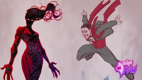 Page from a sketchbook that has the Crimson Cosmica